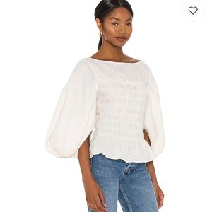 NWOT LPA Leah Top revolve blouse bubble puff sleeve smocked cream XS